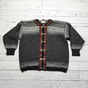 Dale of Norway Sweater Womens M Black White Wool Knit Cardigan Norwegian Classic